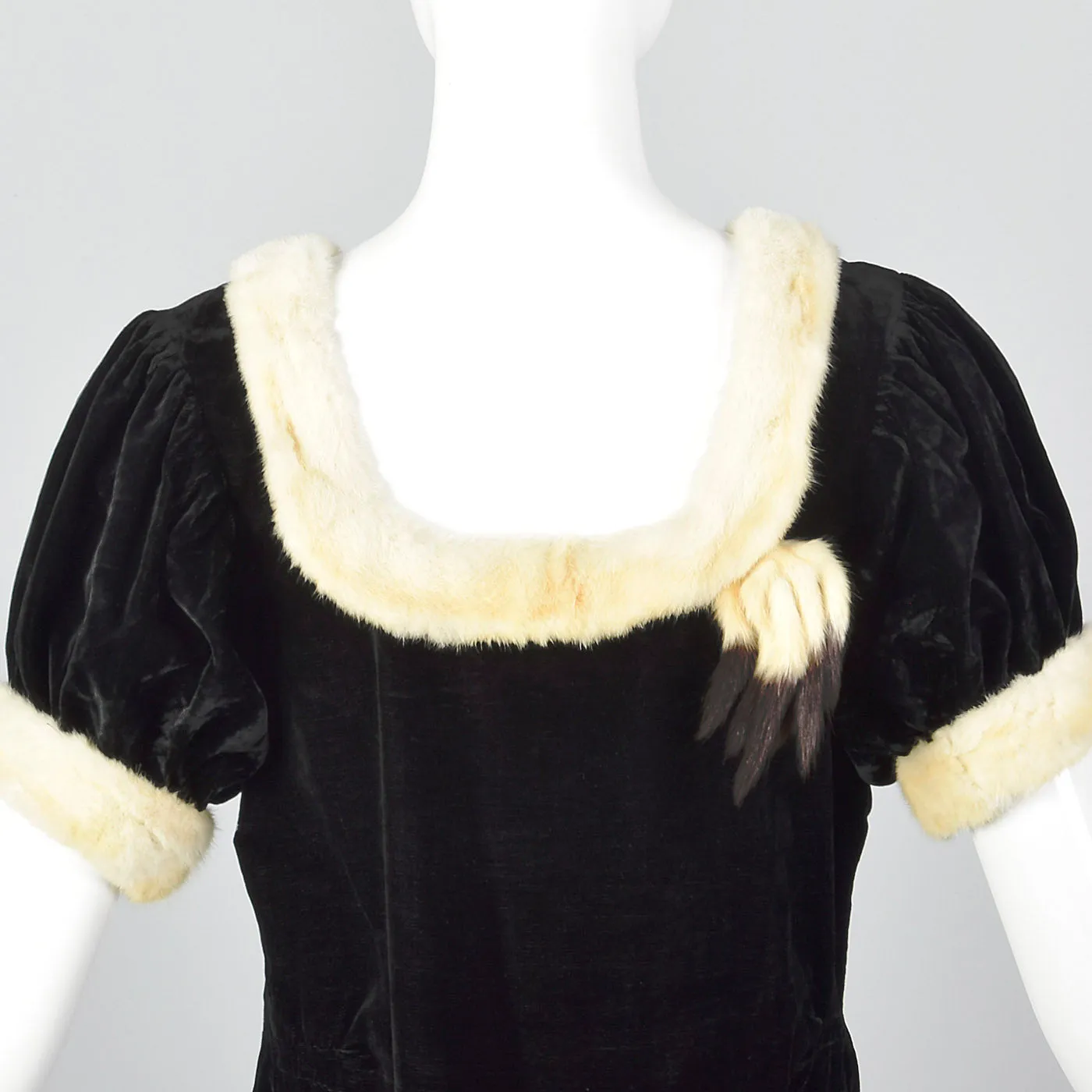 1930s Black Velvet Dress with Fur Collar