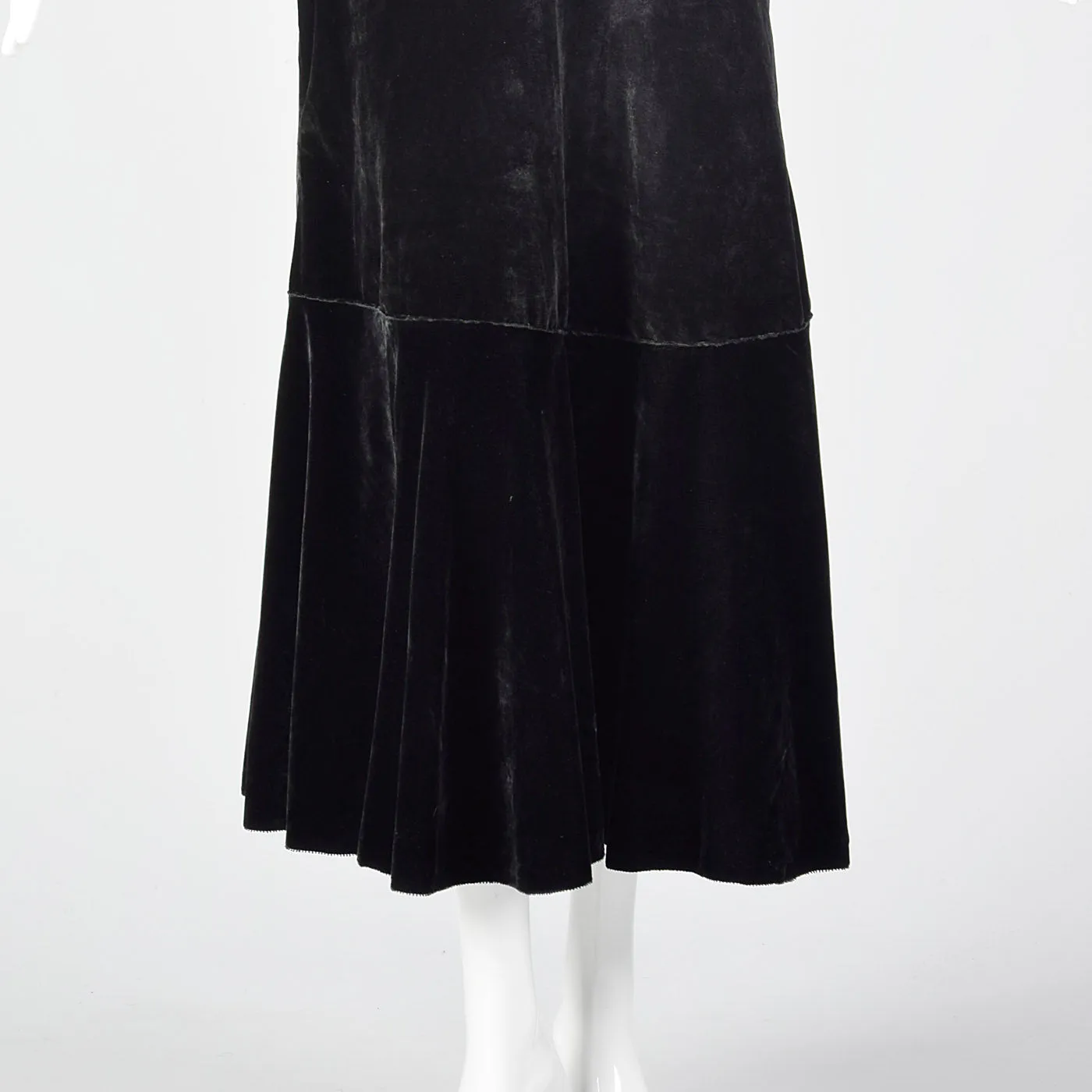 1930s Black Velvet Dress with Fur Collar