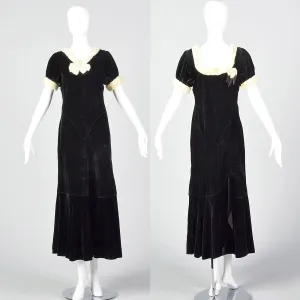 1930s Black Velvet Dress with Fur Collar