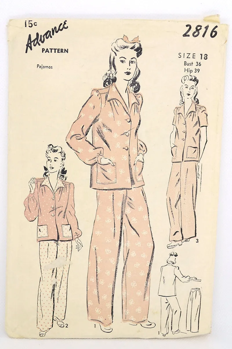 1940s Advance 2816 Vintage Pajama Pattern