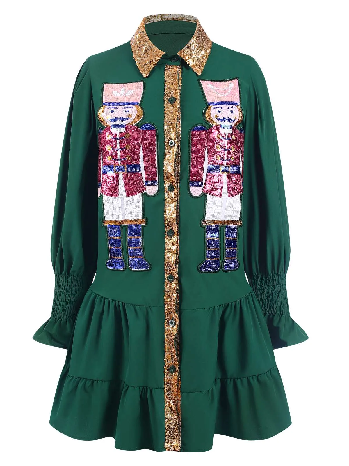 1950s Nutcracker Christmas Lapel Sequin Dress