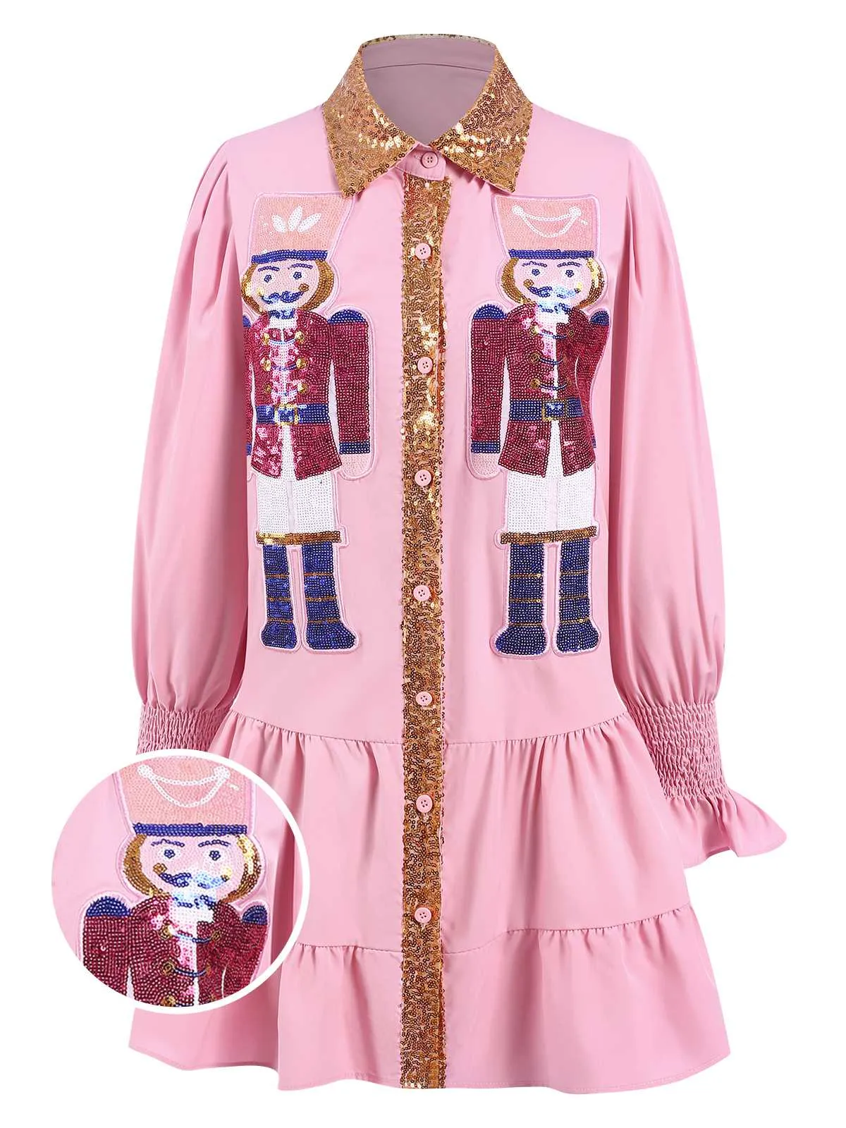 1950s Nutcracker Christmas Lapel Sequin Dress