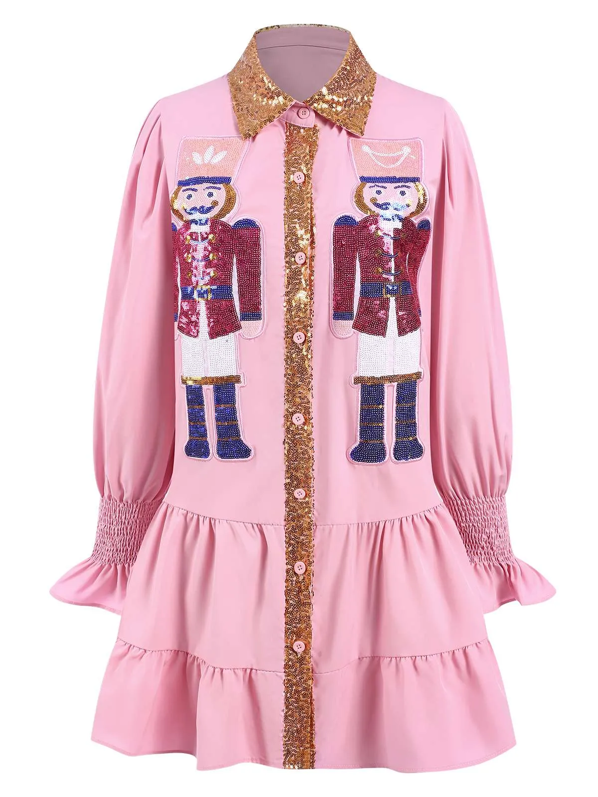 1950s Nutcracker Christmas Lapel Sequin Dress
