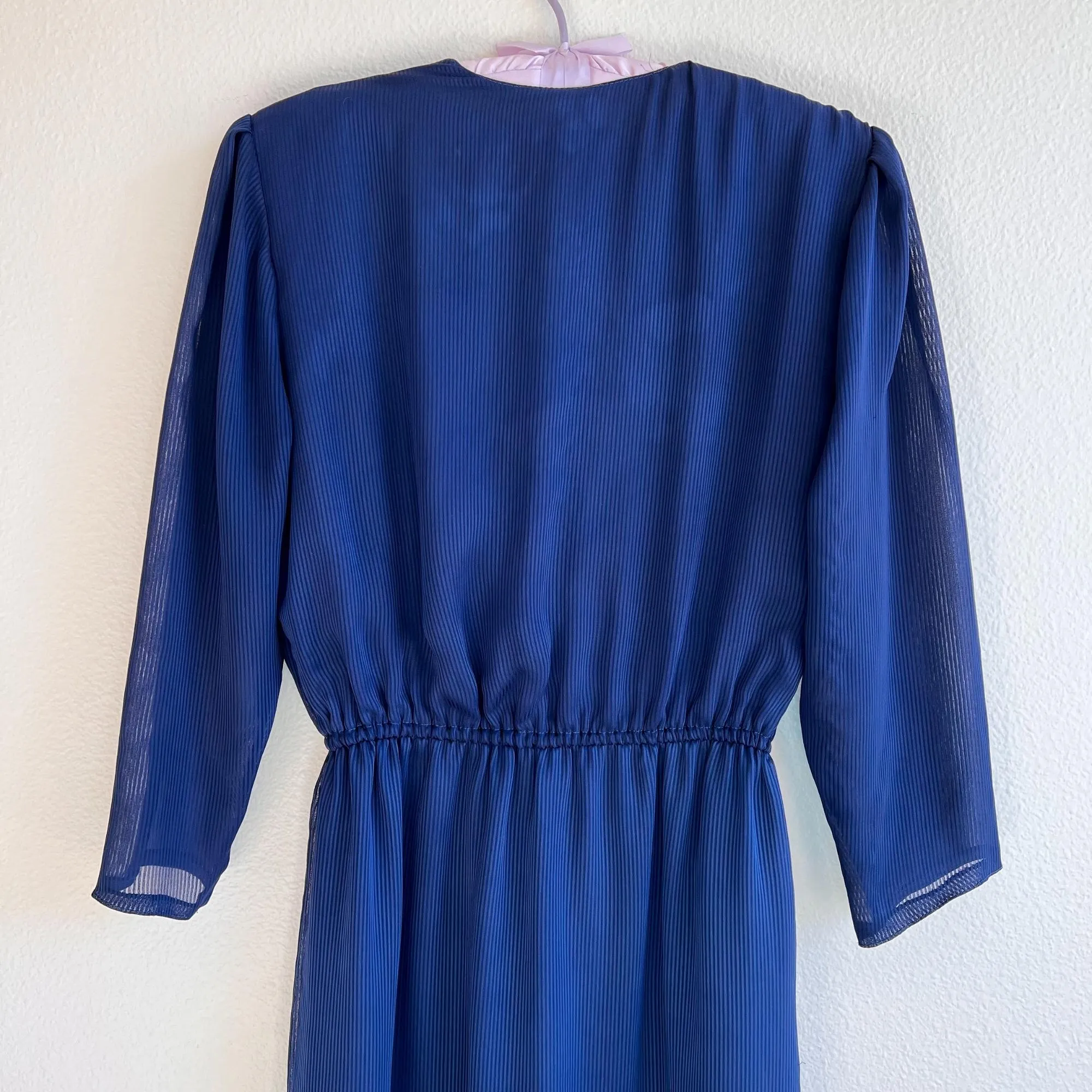 1970s Blue Chiffon Faux Wrap Dress (S/M)