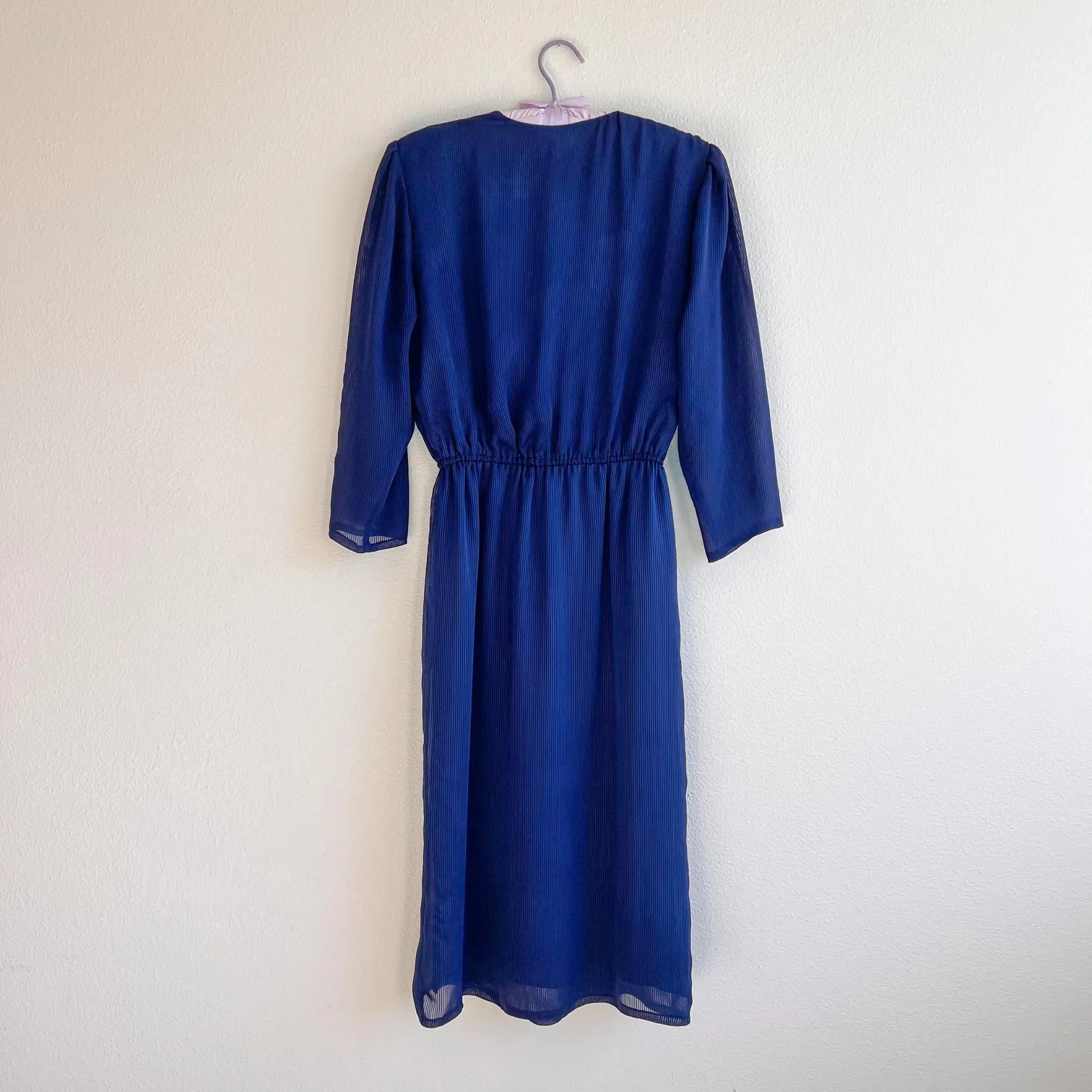1970s Blue Chiffon Faux Wrap Dress (S/M)