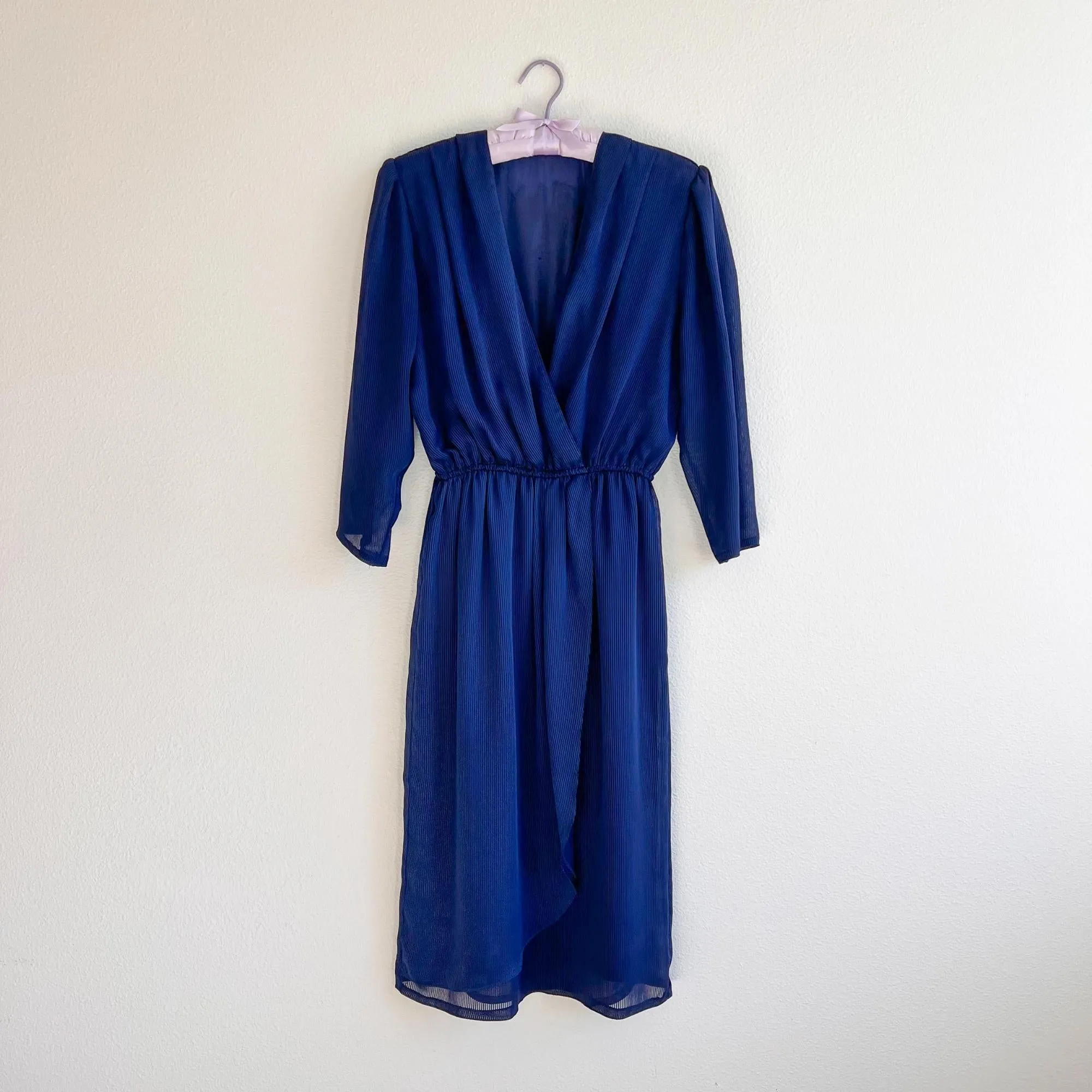 1970s Blue Chiffon Faux Wrap Dress (S/M)