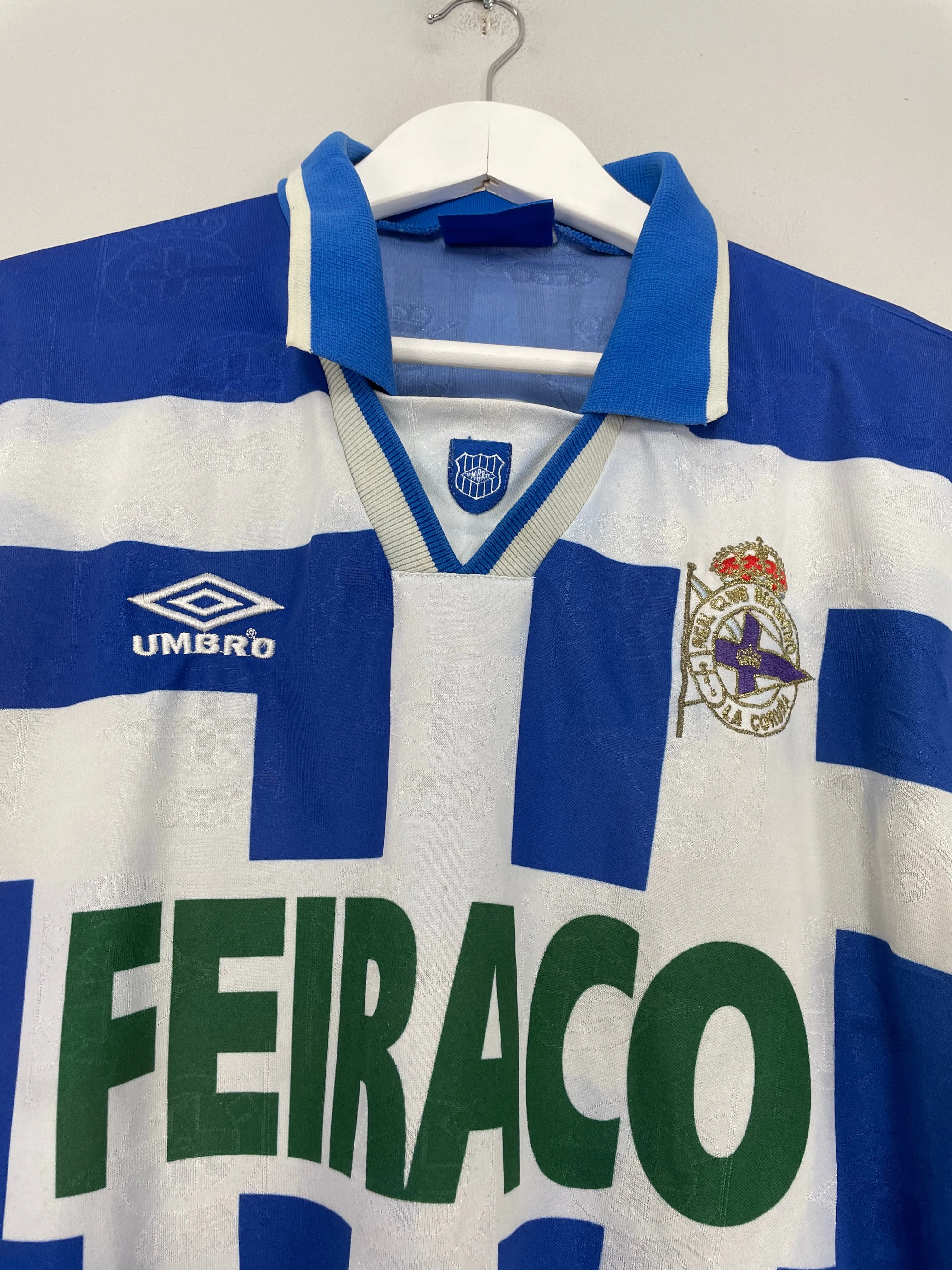 1995/97 DEPORTIVO LA CORUNA RIVALDO #11 HOME SHIRT (L) UMBRO