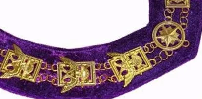 32nd Degree - Scottish Rite Wings UP Chain Collar - Gold/Silver on Purple   Free Case