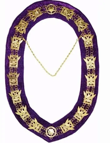 32nd Degree - Scottish Rite Wings UP Chain Collar - Gold/Silver on Purple   Free Case