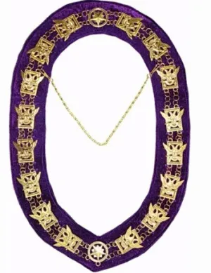 32nd Degree - Scottish Rite Wings UP Chain Collar - Gold/Silver on Purple   Free Case