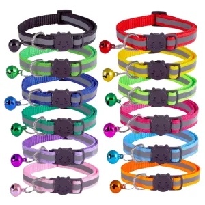 Adjustable Reflective Nylon Cat Collar With Bell - Large/Blue