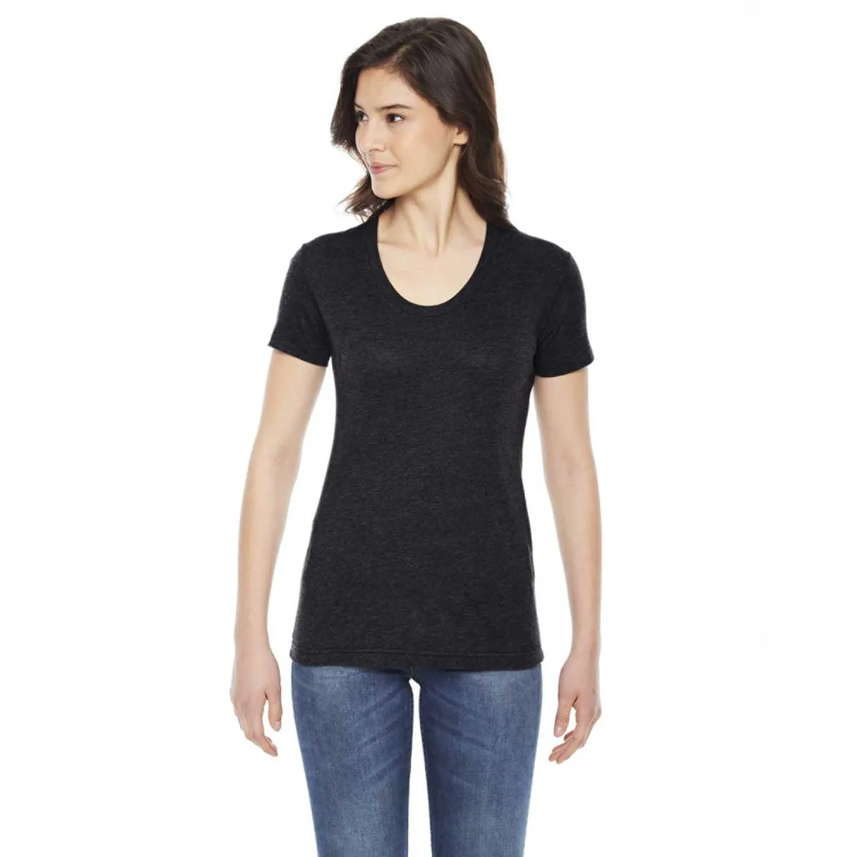 American Apparel Women's Heather Black Poly-Cotton Short-Sleeve Crewneck