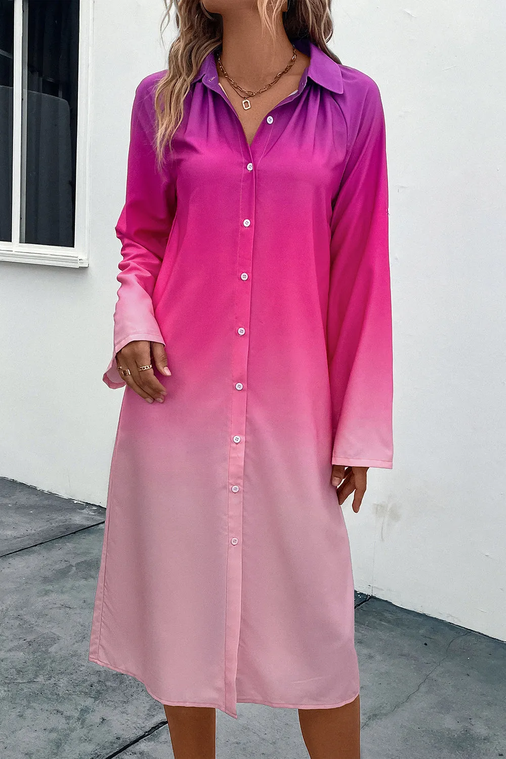 *APP EXCLUSIVE* Ombre Long Sleeve Shirt Dress
