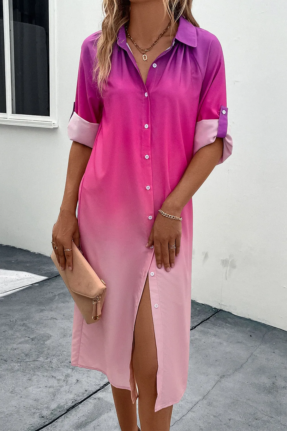 *APP EXCLUSIVE* Ombre Long Sleeve Shirt Dress