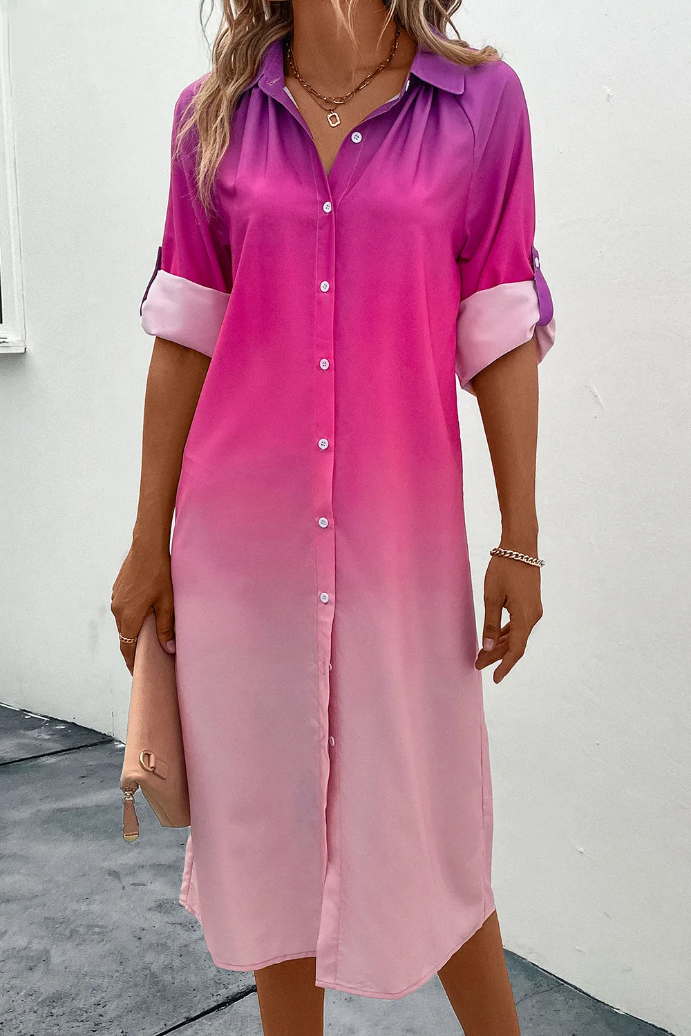 *APP EXCLUSIVE* Ombre Long Sleeve Shirt Dress