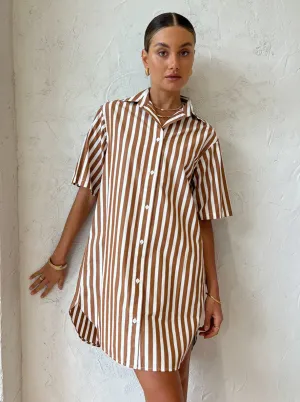 Assembly Label Haley Poplin Dress in Burnt Ochre Stripe