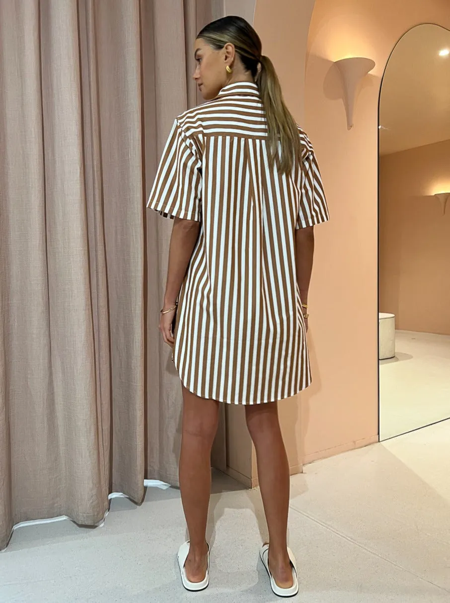 Assembly Label Haley Poplin Dress in Burnt Ochre Stripe