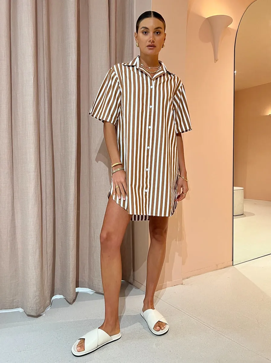 Assembly Label Haley Poplin Dress in Burnt Ochre Stripe