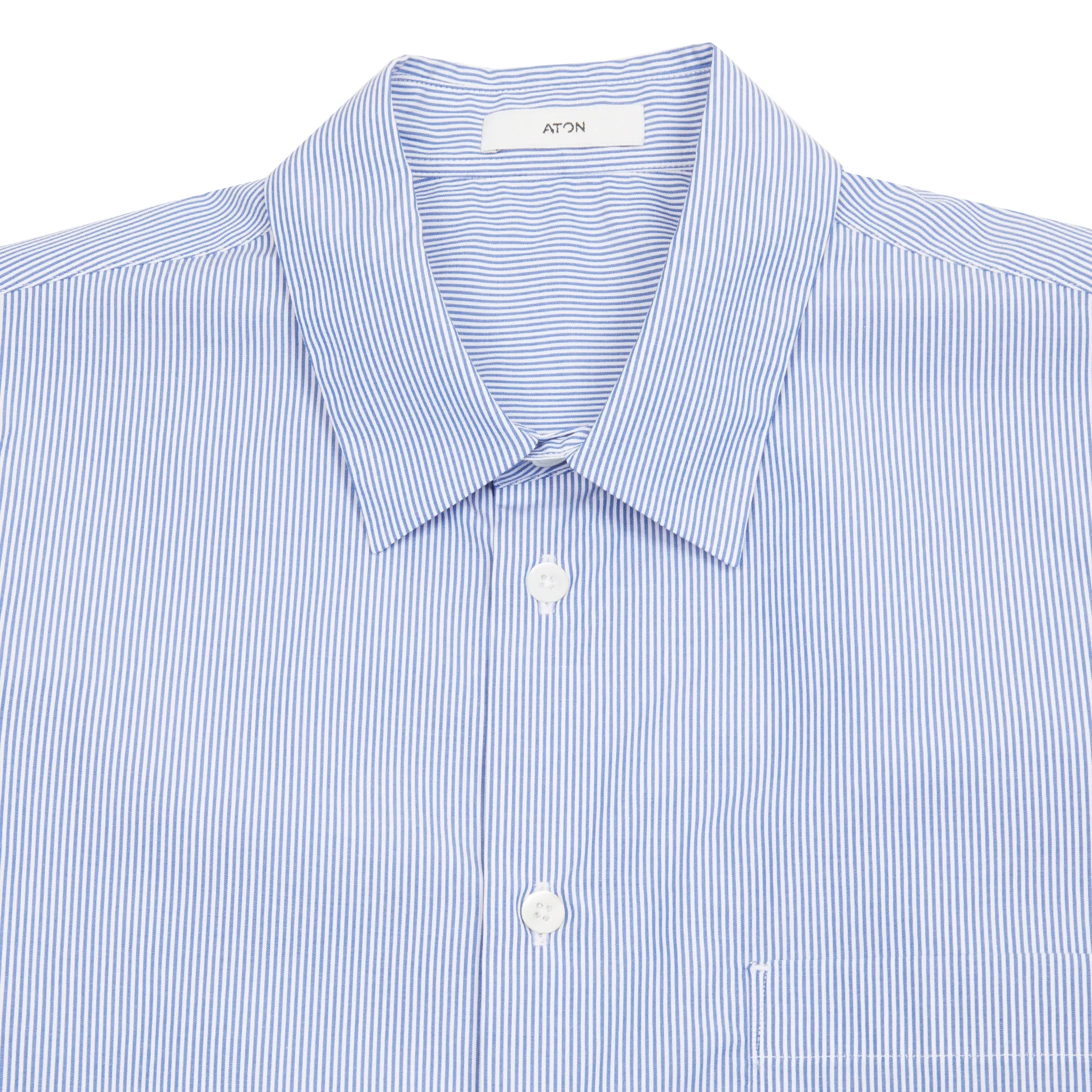 Aton Giza Stripe Standard Shirt in Navy