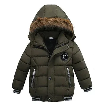Autumn Winter Boys Jacket Keep Warm Cotton Thicken Kids Jacket Fur Collar Solid Color Zipper Boys Outerwear Children's Clothing