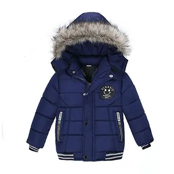 Autumn Winter Boys Jacket Keep Warm Cotton Thicken Kids Jacket Fur Collar Solid Color Zipper Boys Outerwear Children's Clothing