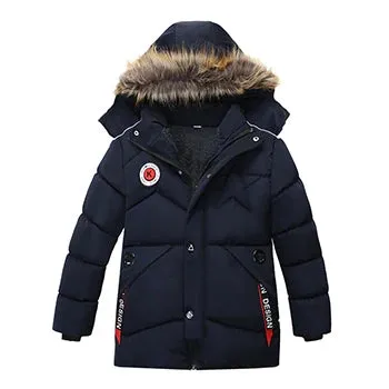 Autumn Winter Boys Jacket Keep Warm Cotton Thicken Kids Jacket Fur Collar Solid Color Zipper Boys Outerwear Children's Clothing
