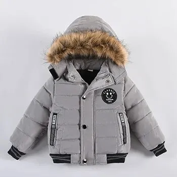 Autumn Winter Boys Jacket Keep Warm Cotton Thicken Kids Jacket Fur Collar Solid Color Zipper Boys Outerwear Children's Clothing