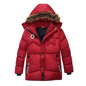 Autumn Winter Boys Jacket Keep Warm Cotton Thicken Kids Jacket Fur Collar Solid Color Zipper Boys Outerwear Children's Clothing