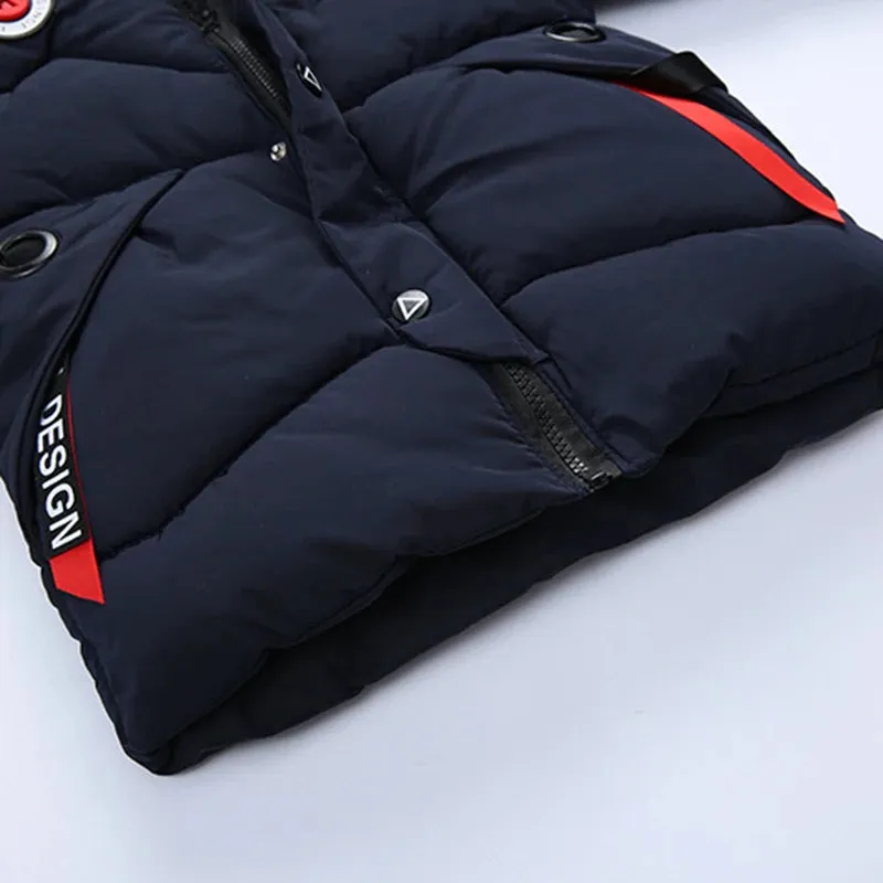 Autumn Winter Boys Jacket Keep Warm Cotton Thicken Kids Jacket Fur Collar Solid Color Zipper Boys Outerwear Children's Clothing