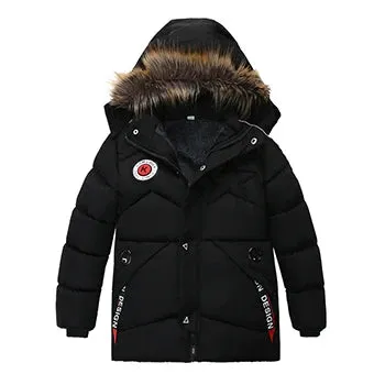 Autumn Winter Boys Jacket Keep Warm Cotton Thicken Kids Jacket Fur Collar Solid Color Zipper Boys Outerwear Children's Clothing