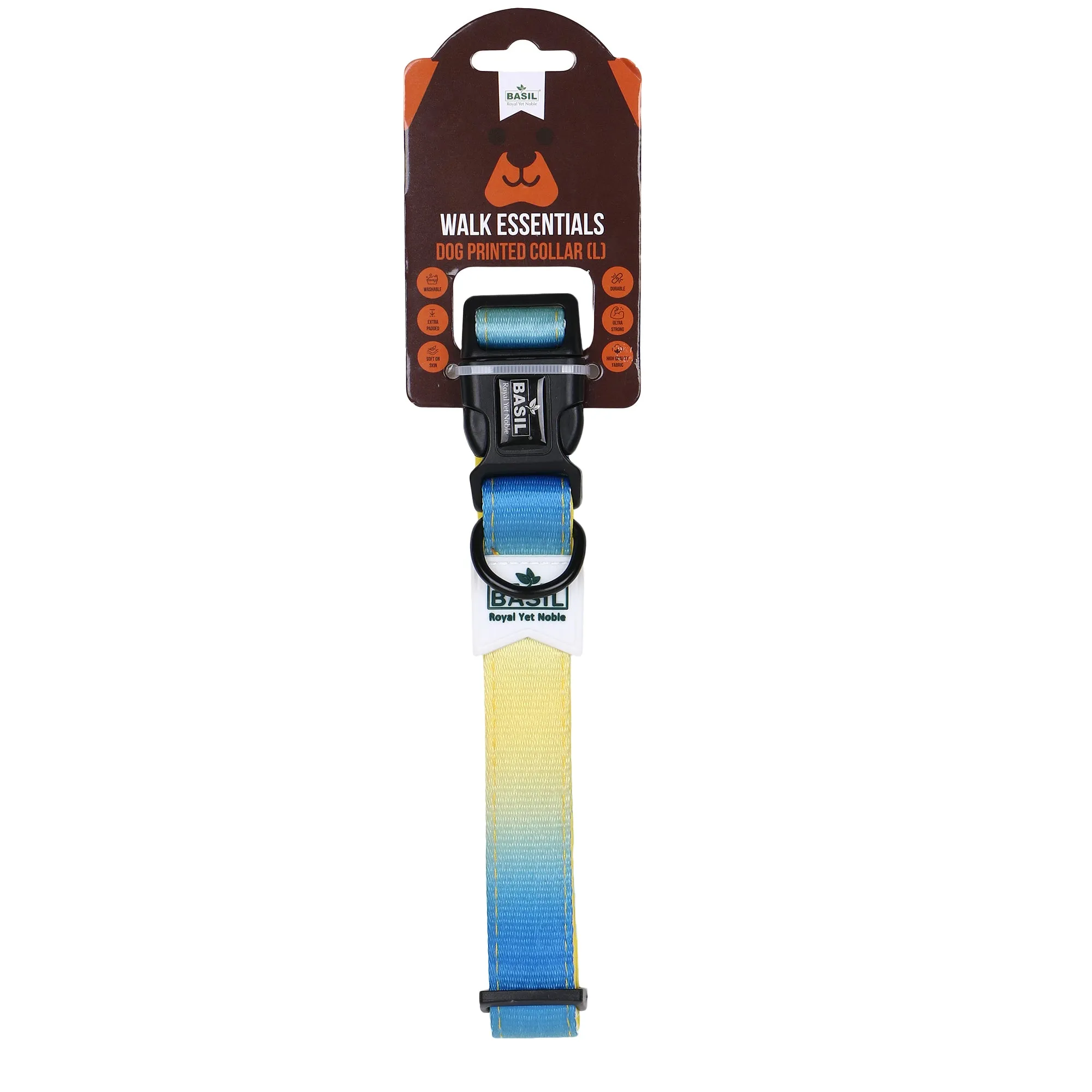 Basil Printed Adjustable Collar for Dogs ,cats & Puppies (Blue & Yellow)