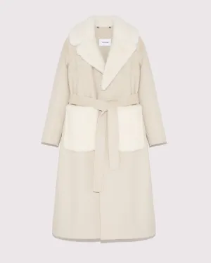 Belted cashmere wool coat with mink fur pockets and collar