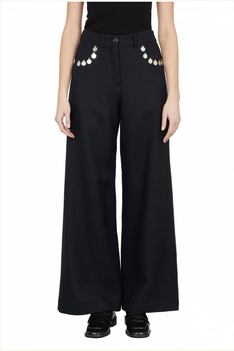 Benjamin Benmoyal - Houndstooth Wool Trousers: Navy