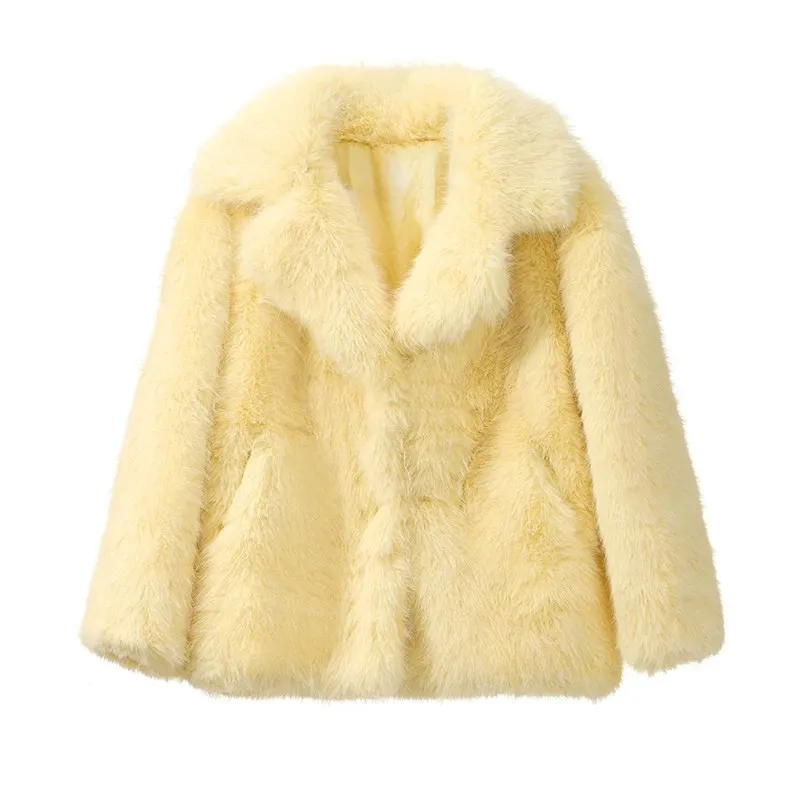 Best Quality Thick Warm Faux Fur Overcoat with Collar Outerwear Jacket