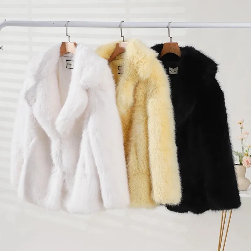 Best Quality Thick Warm Faux Fur Overcoat with Collar Outerwear Jacket