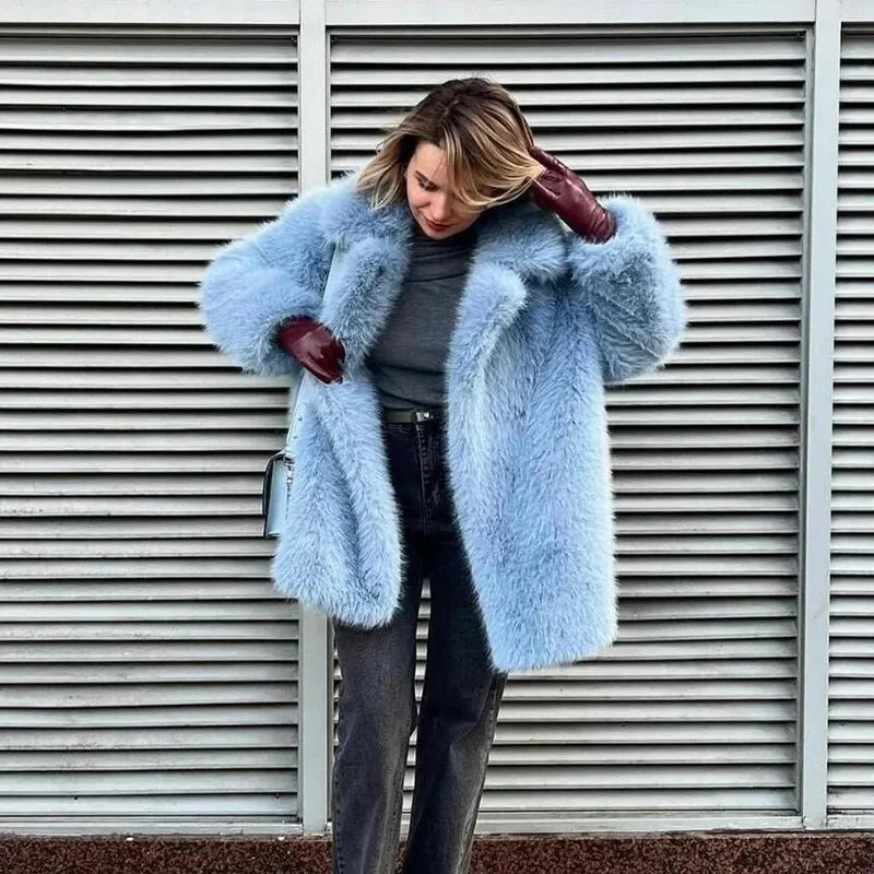 Best Quality Thick Warm Faux Fur Overcoat with Collar Outerwear Jacket