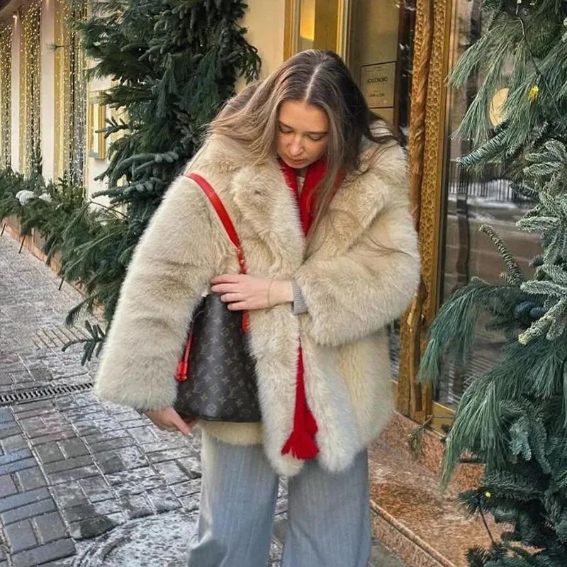 Best Quality Thick Warm Faux Fur Overcoat with Collar Outerwear Jacket