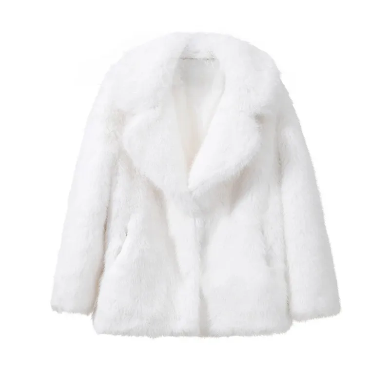 Best Quality Thick Warm Faux Fur Overcoat with Collar Outerwear Jacket