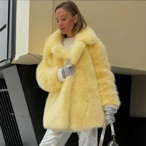 Best Quality Thick Warm Faux Fur Overcoat with Collar Outerwear Jacket