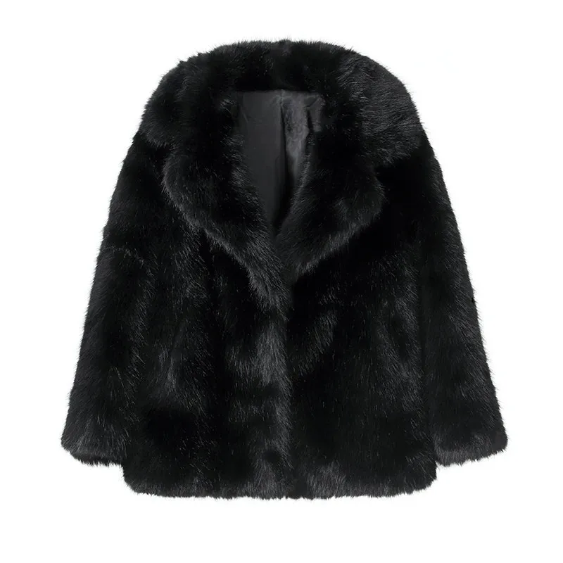 Best Quality Thick Warm Faux Fur Overcoat with Collar Outerwear Jacket