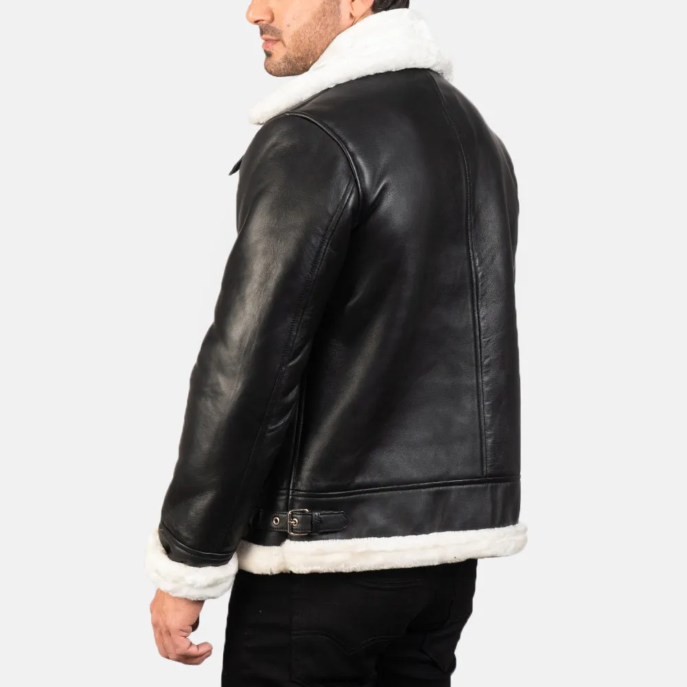 Black And White Furr Bomber Leather Jacket