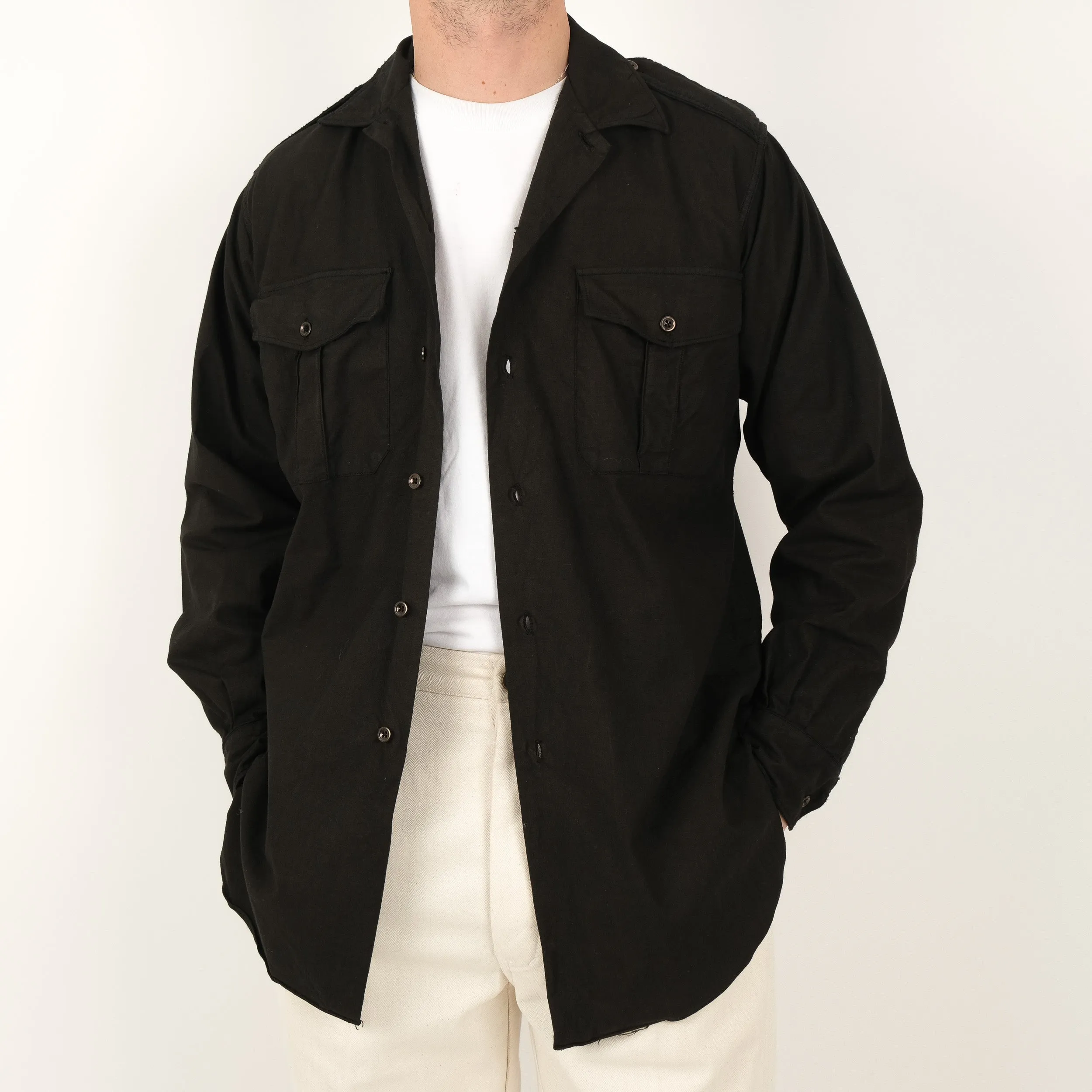 BLACK CAMP COLLAR SAFARI SHIRT