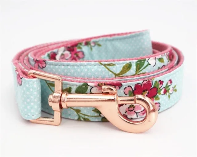 Blue Pinks Floral Flower Collar And Leash Set |Personalized