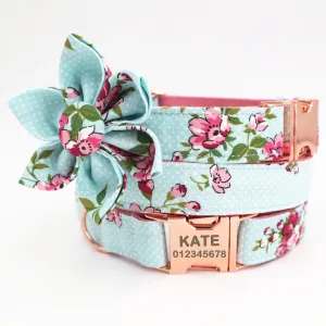 Blue Pinks Floral Flower Collar And Leash Set |Personalized
