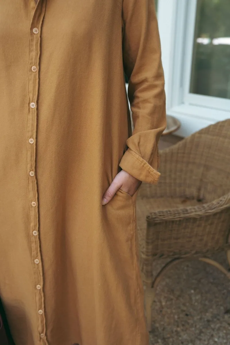 Button Down Shirt Dress in Textured Cotton