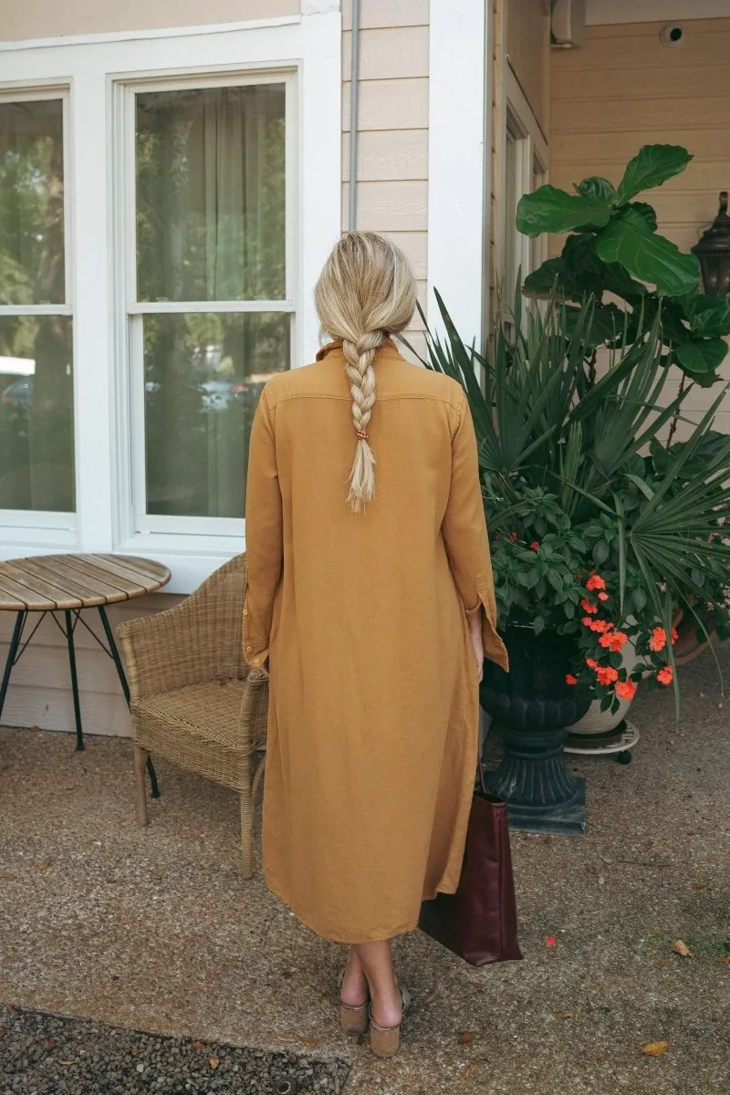 Button Down Shirt Dress in Textured Cotton