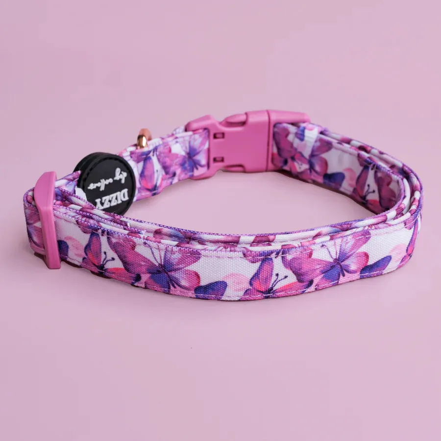Candy Sky Butterfly Pink Canvas & Neoprene Dog Collar