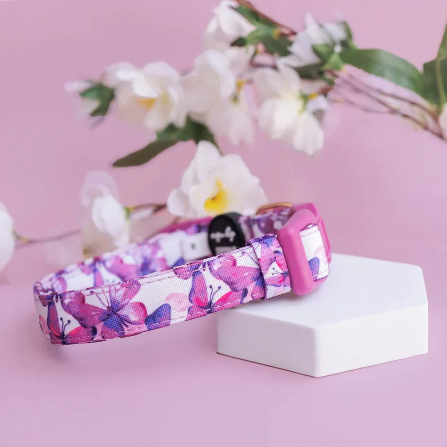 Candy Sky Butterfly Pink Canvas & Neoprene Dog Collar