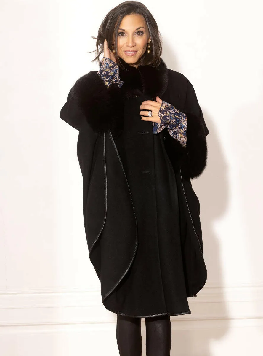 Cashmere & Wool Blend Cape with Fox Fur Trim