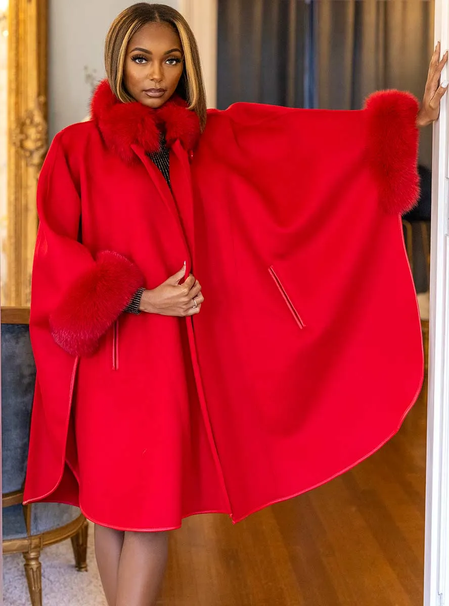 Cashmere & Wool Blend Cape with Fox Fur Trim